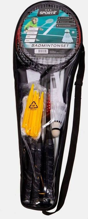 Sportx Badmintonset, 4 rackets, net en 3 shuttles