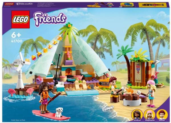 Lego 41700 Friends Strand Glamping Campingset, Speelgoed voor Jongens en Meisjes van 6+ Jaar met 3 Mini Poppetjes
