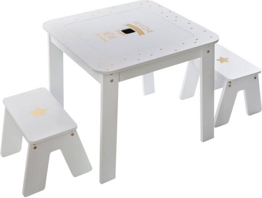 4Goodz Girl 3 delige Set Kindertafel Met Stoelen 57x57x51cm Wit