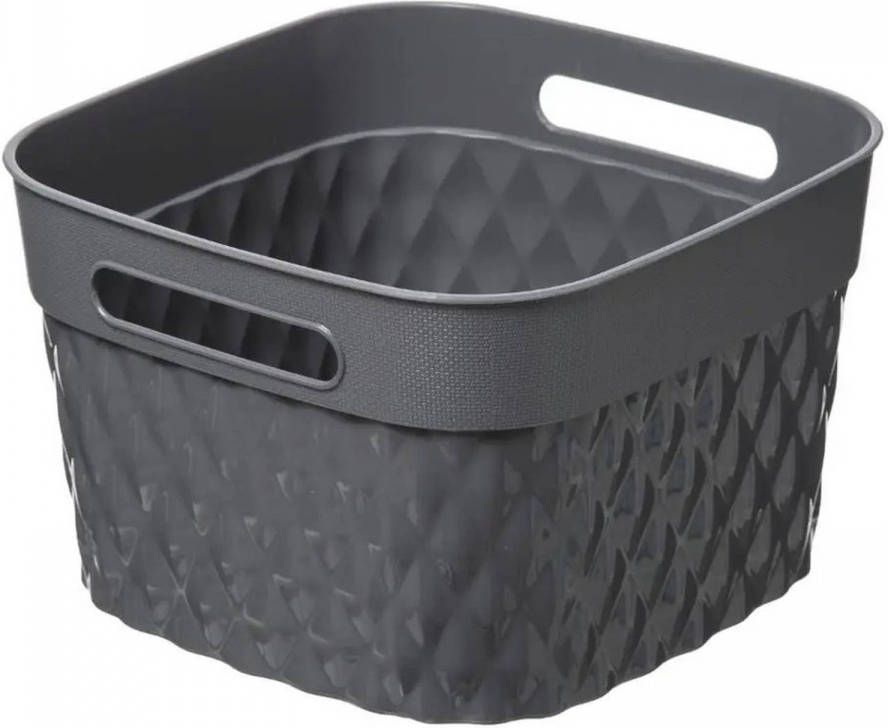 5Five Opbergmand Kunststof Vierkant Grijs 20 X 20 X 13 Cm Opbergmanden