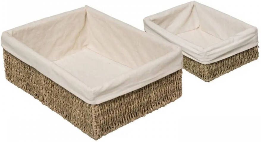 5Five Set Van 2x Gevlochten Opbergmanden Zeegras Met Katoenen Hoes Opbergmanden