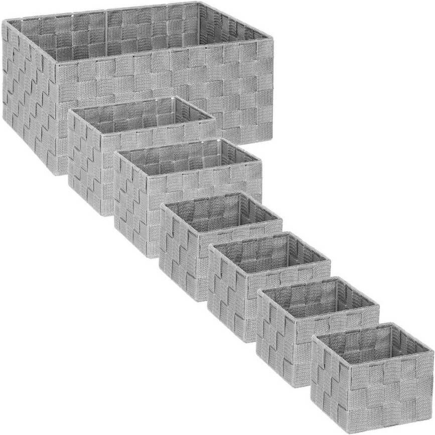 5Five Set Van 7x Gevlochten Opbergmanden Licht Grijs Opbergmanden