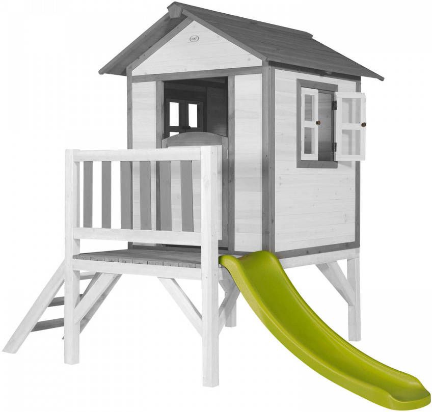 AXI Beach Lodge Xl Speelhuis Op Palen En Groene Glijbaan Speelhuisje Voor De Tuin/Buiten In Grijs & Wit Van Fsc Hout