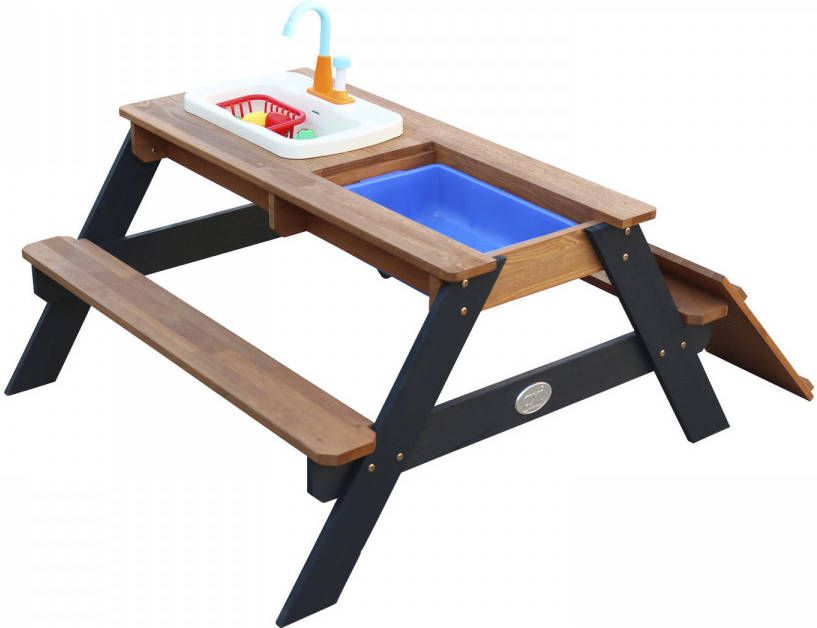 AXI Emily Zand & Water Picknicktafel Van Hout In Antraciet/Bruin Watertafel & Zandtafel Met Speelkeuken Incl.