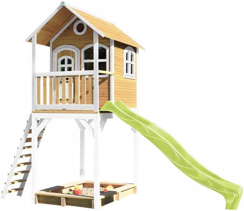 AXI Romy Speelhuis Op Palen, Zandbak & Limoen Groene Glijbaan Speelhuisje Voor De Tuin/Buiten In Bruin & Wit Van Fsc