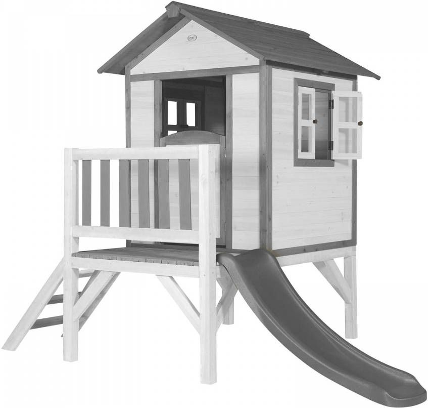 AXI Speelhuis Beach Lodge Xl Wit Met Lodge Xl Speelhuis Klassiek Grijze Glijbaan Speelhuis Op Palen Met Veranda