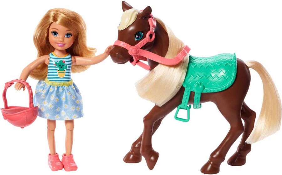 Barbie Tienerpop Chelsea & Pony 15 Cm Bruin/blauw 4 delig