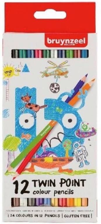 Bruynzeel Kids kleurpotloden Twin Point, set van 12 stuks in geassorteerde kleuren