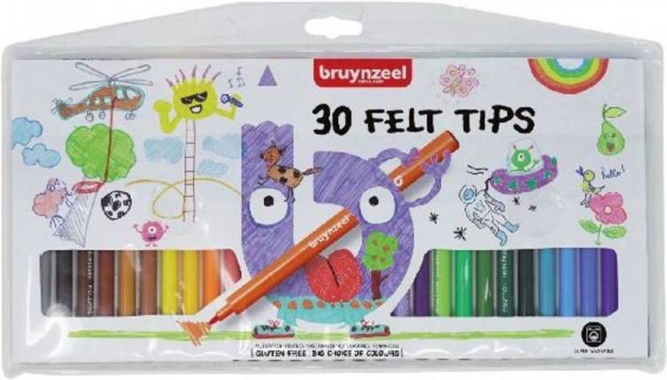 Bruynzeel Kids viltstiften, etui van 30 stuks in geassorteerde kleuren
