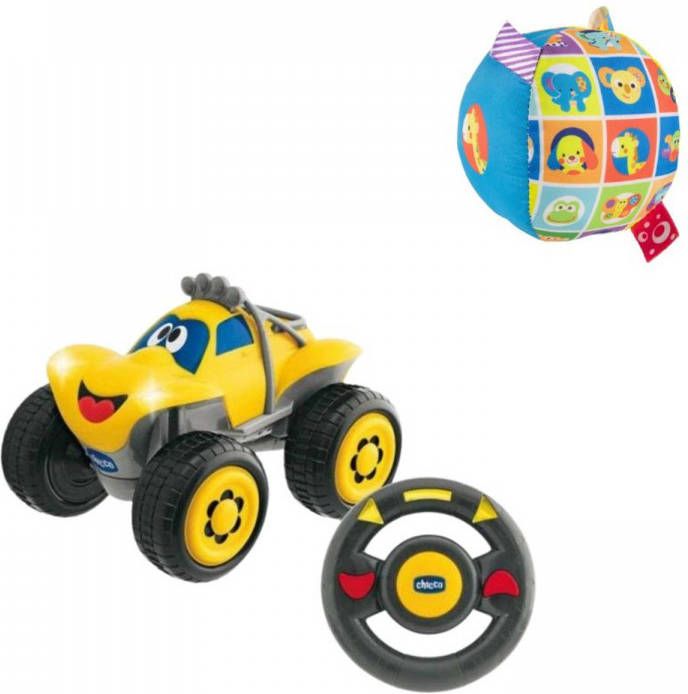 Chicco Bundel Billy Bigwheels Bestuurbare Speelgoedauto Geel & Bal Met Rammelgeluid
