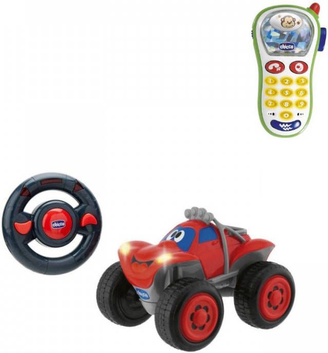 Chicco Bundel Billy Bigwheels Bestuurbare Speelgoedauto Rood & Rammelaar Baby Fototelefoon
