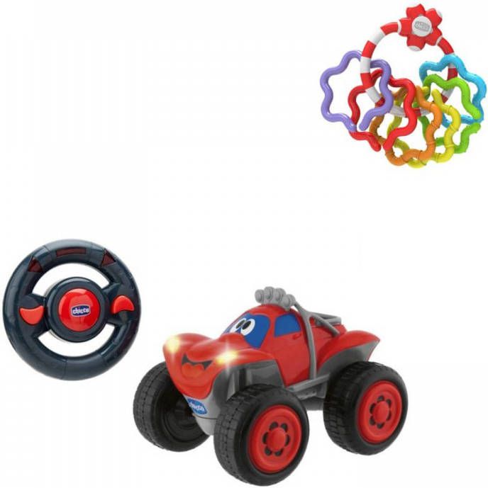 Chicco Bundel Billy Bigwheels Bestuurbare Speelgoedauto Rood & Rammelaar Regenboog Speelringen