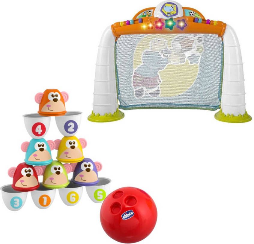 Chicco Bundel Bowling Aapjes 2 in 1 Bowlingspel En Blikgooien & Elektronisch Voetbaldoel
