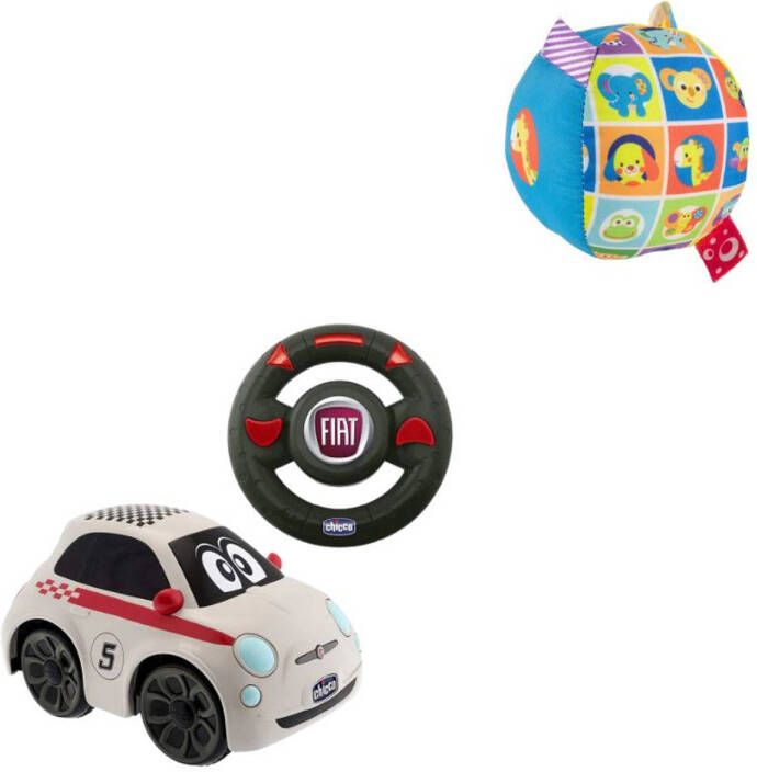 Chicco Bundel Fiat 500 Bestuurbare Speelgoedauto & Bal Met Rammelgeluid