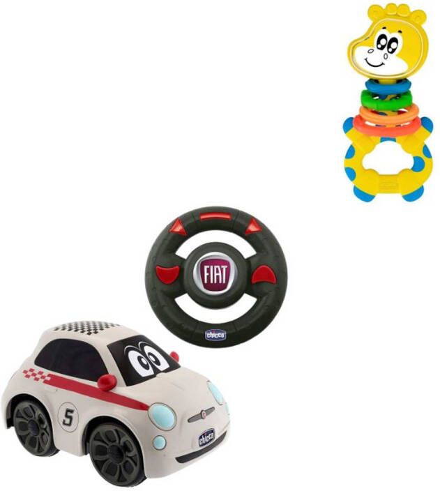 Chicco Bundel Fiat 500 Bestuurbare Speelgoedauto & Rammelaar Multi activiteitsratel Gilby De Giraffe
