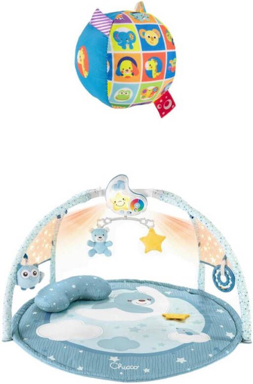 Chicco Bundel Speelkleed Babygym Kleurenplezier Blauw & Bal Met Rammelgeluid