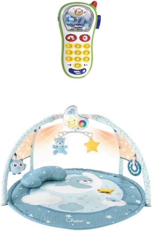Chicco Bundel Speelkleed Babygym Kleurenplezier Blauw & Rammelaar Baby Fototelefoon