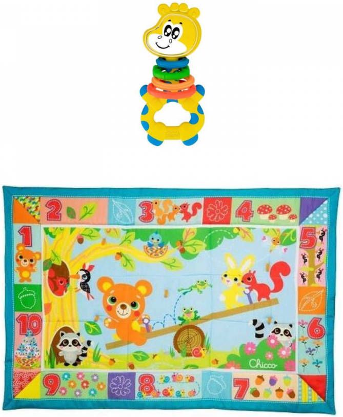 Chicco Bundel Speelkleed Xxl Formaat Beestenbos & Rammelaar Multi activiteitsratel Gilby De Giraffe