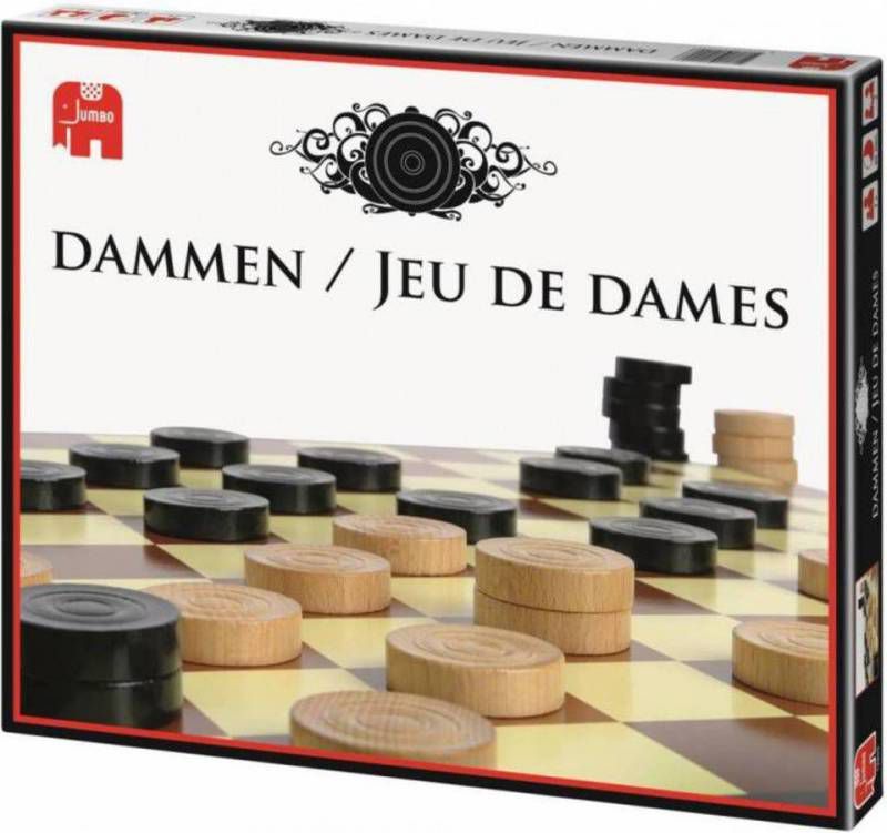 Jumbo Dammen 1 Kartonnen Dambord Met 40 Houten Schijven