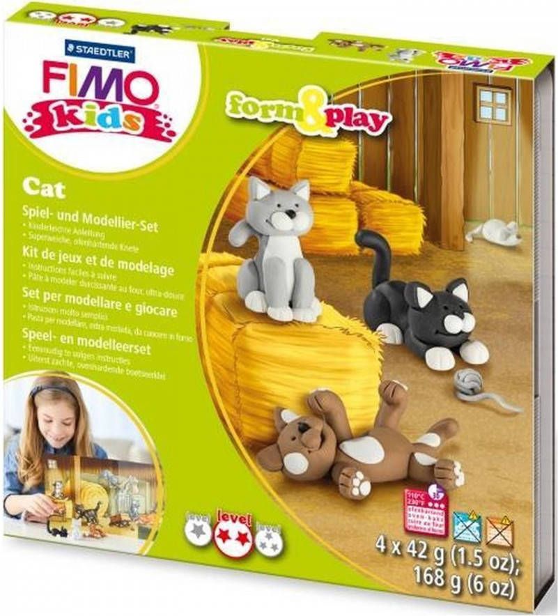 Fimo Speelklei Kat Junior Grijs/zwart/wit 6 delig