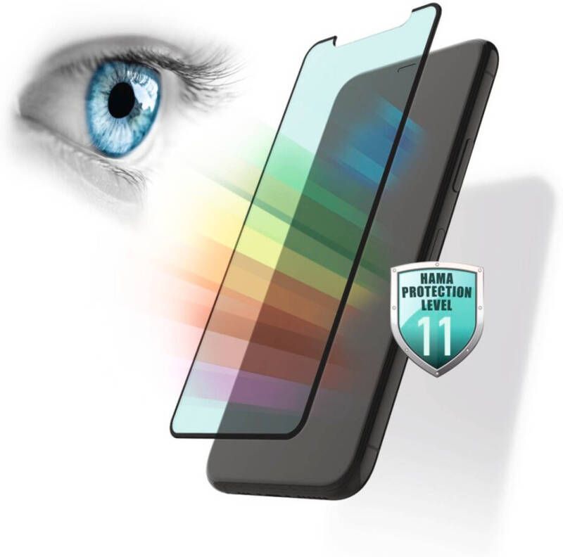 Hama Displaybeschermingsglas voor iPhone 12x12 Pro, met blauwfilter antibacterieel beschermglas serie anti bluelight + antibact. - hardheid 10 uur - montagehulp easy on frame - veiligheidsklasse 11 - smartphone apple iphone 12x12 pro
