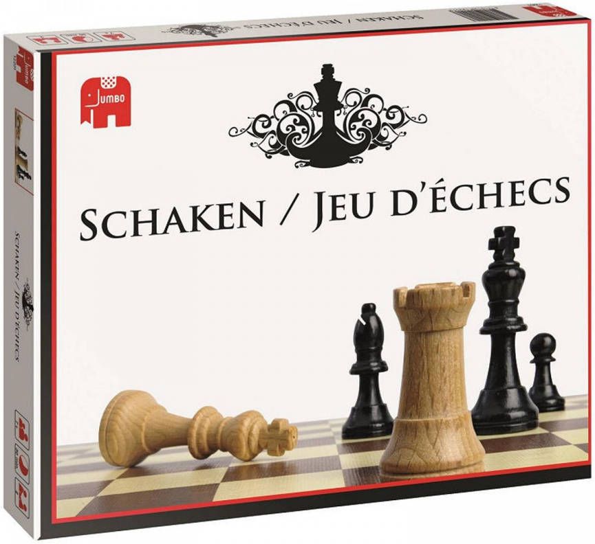 Jumbo Schaken 1 Kartonnen Bord(30x30cm)Met 32 Houten Stukken.
