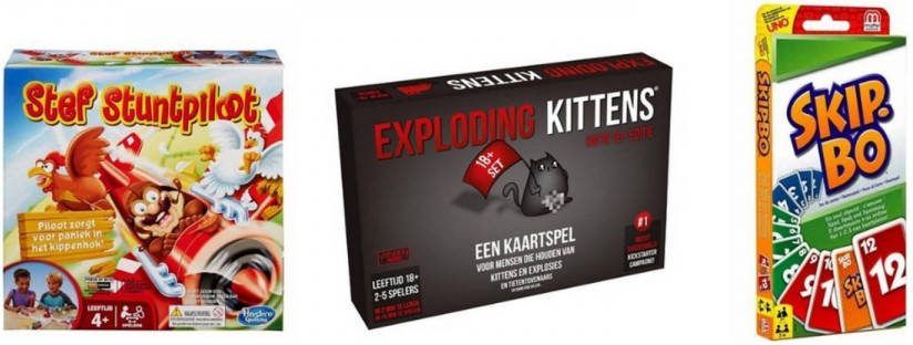 Mattel Spellenbundel 3 Stuks Exploding Kittens Nsfw(18+)& Skip bo & Stef Stuntpiloot