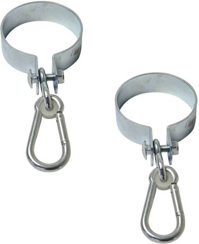 Merkloos 2x Schommelhaken/Bevestigingshaken Staal Met Spanband En Karabijnhaak 12 Cm Schommelhaken