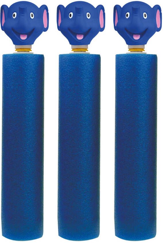 Merkloos 3x Donkerblauw Olifanten Waterpistool/waterpistolen Van Foam 26, 5 Cm Met Bereik Van 6 Meter Waterpistolen