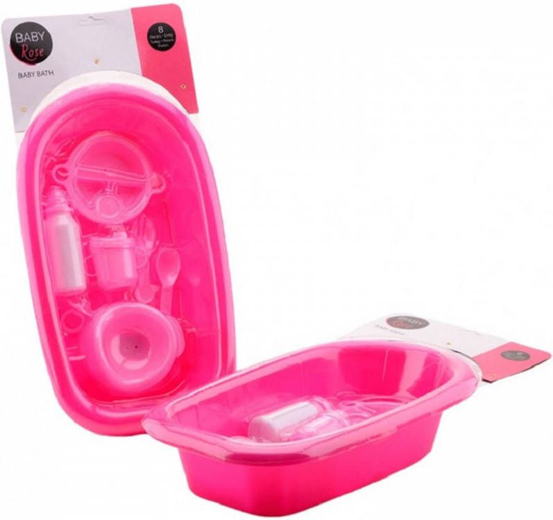 Merkloos Poppen Speelgoed Badset 8 Delig Roze Babypoppenverzorgingsproducten