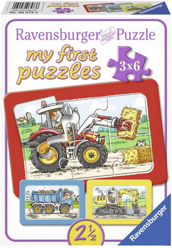 Ravensburger Mijn Eerste Puzzel Graafmachine + Tractor + Kiepauto 3 X 6 Stukjes