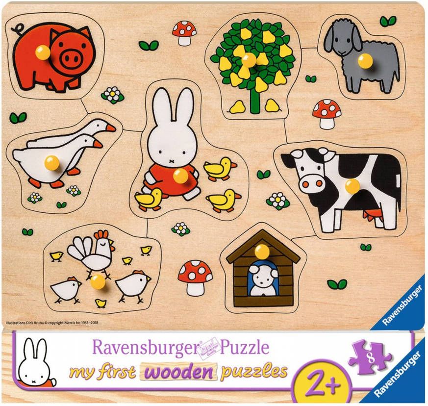 Ravensburger nijntje op de boerderij 8 stukjes houten vormenpuzzel 8 stukjes