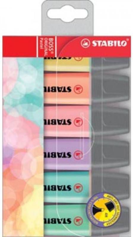 Stabilo BOSS ORIGINAL Pastel markeerstift, etui van 6 stuks in geassorteerde kleuren