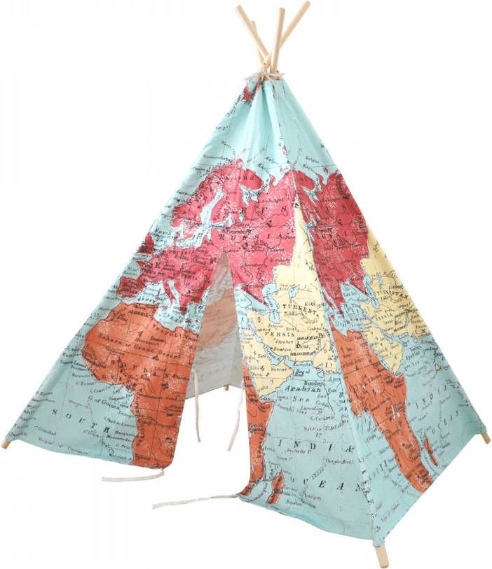 Sunny Tipi Tent Voor Kinderen In Verschillende Kleuren Met Wereldkaart Wigwam Speeltent Van 100% Katoen online kopen