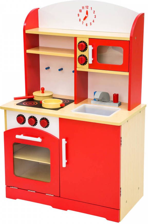 Tectake Kinderkeuken Speelkeuken Uit Hout Speelgoed Rood 401235