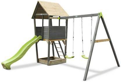 EXIT TOYS EXIT Aksent houten speeltoren met 2 persoons schommel grijs