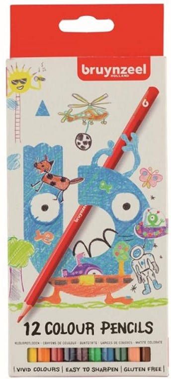 Bruynzeel Kids kleurpotloden, set van 12 stuks in geassorteerde kleuren