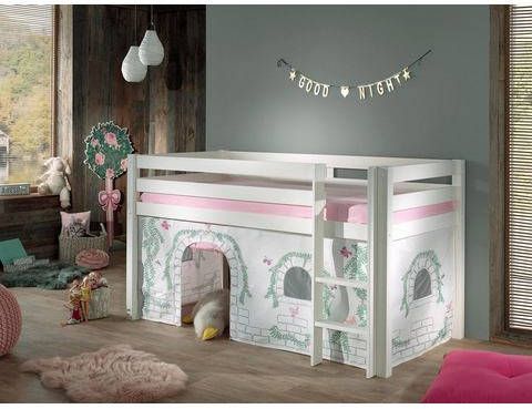 Vipack Hoogslaper PINO Massief hout, inclusief textielset "Birdy", naar keuze met glijbaan en bed tunnel