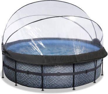 EXIT Toys Exit Stone Zwembad ø427x122cm Met Zandfilterpomp En Overkapping Grijs
