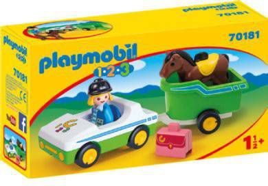 PLAYMOBIL 1.2.3 Car with Horse Trailer for Children 18 Months+(70181 )