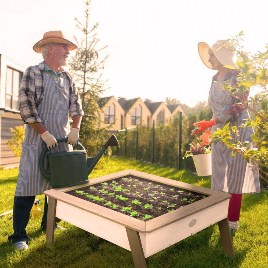 AXI Linda Zandtafel/Kweektafel/Moestuinbak Met Gronddoek Kweektafel Voor Tuin/Balkon/Terras In Bruin & Wit