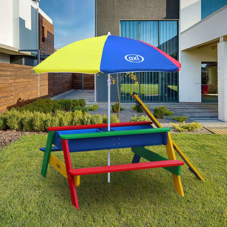 AXI Nick Picknicktafel/Zandtafel/Watertafel Voor Kinderen In Regenboog Kleuren Met Parasol Multifunctionele