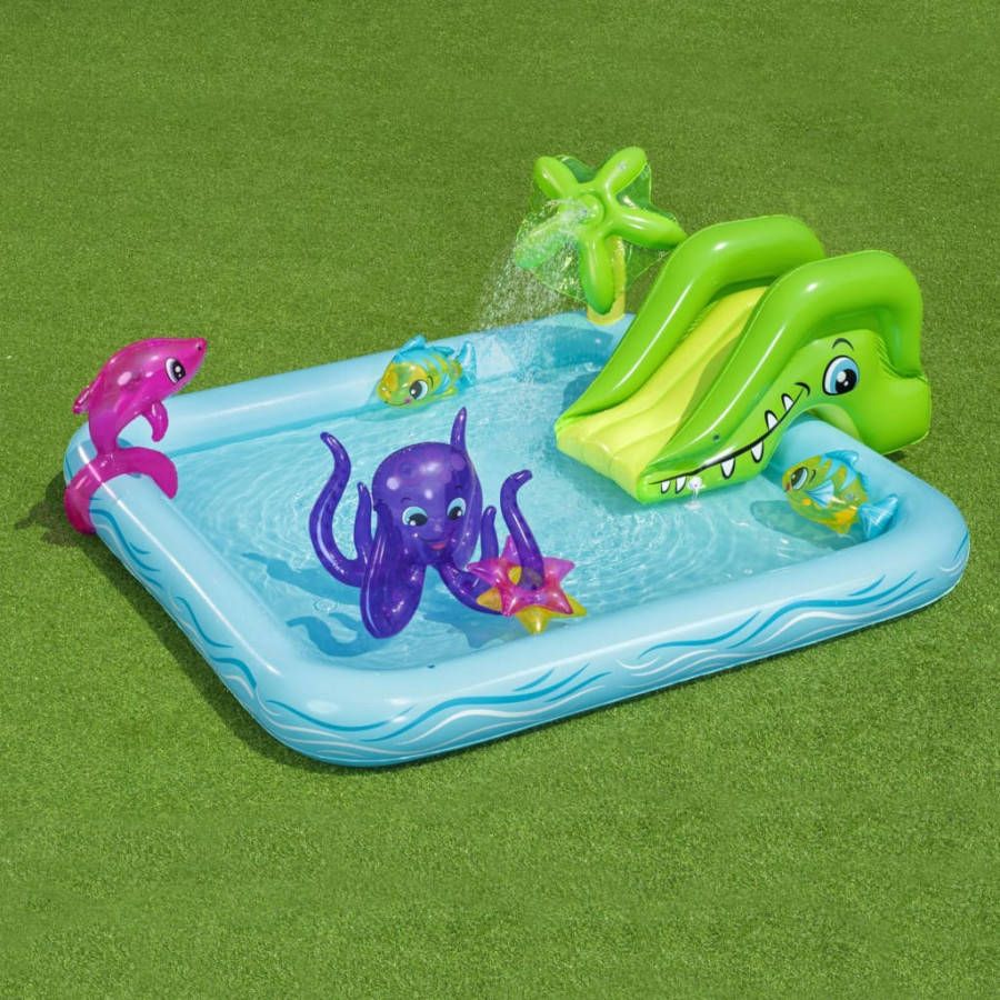 Bestway Kinderzwembad Met Glijbaan Incl. Opblaas Waterspeelgoed 239 X 206 X 86 Cm 308 L Waterdieren