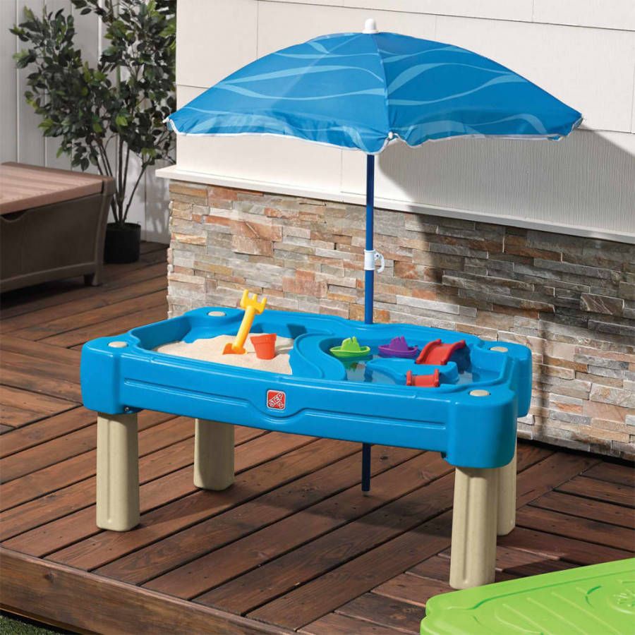 Step2 Zand & Watertafel Cascading Cove Met Deksel, Parasol & 6 Accessoires Activiteitentafel/Zandtafel Met Deksel
