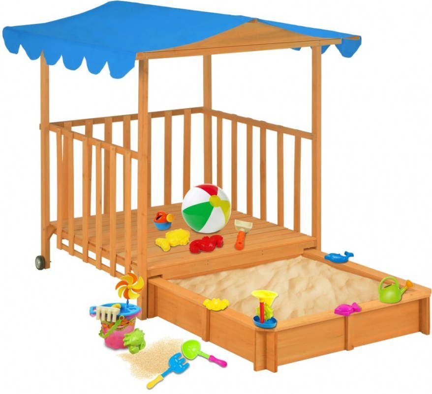 VIDAXL Kinderspeelhuis met zandbak UV50 vurenhout blauw