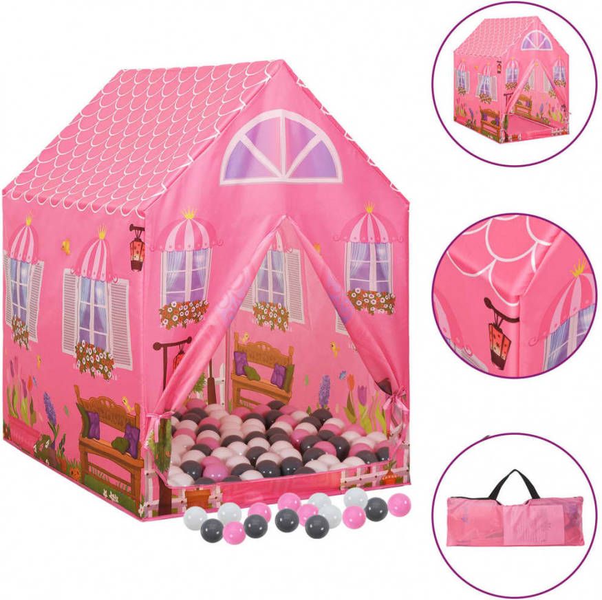 VIDAXL Kinderspeeltent met 250 ballen 69x94x104 cm roze