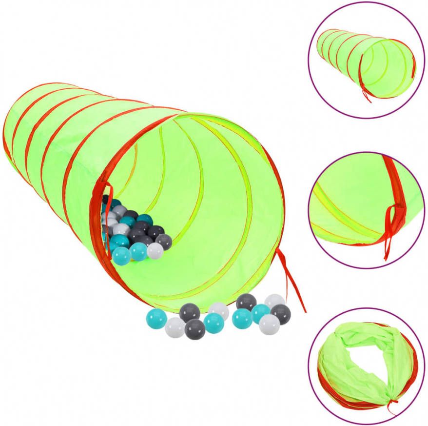 VIDAXL Kinderspeeltunnel met 250 ballen 175 cm polyester groen