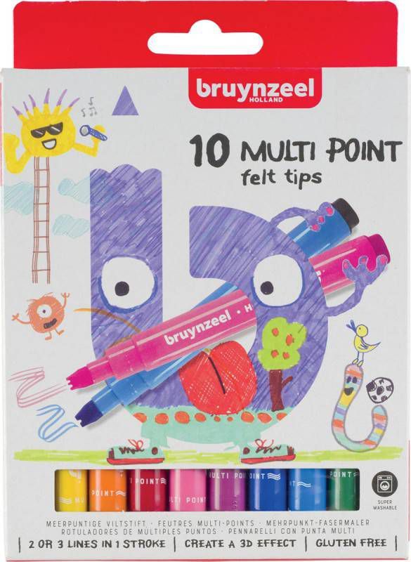 Bruynzeel Kids viltstiften Multi Point, etui van 10 geassorteerde kleuren