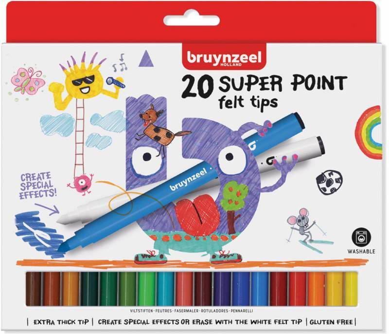 Bruynzeel Kids viltstiften Super Point, set van 20 stuks in geassorteerde kleuren