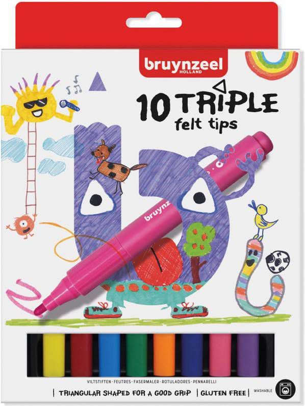 Bruynzeel Kids viltstiften Triple, set van 10 stuks in geassorteerde kleuren